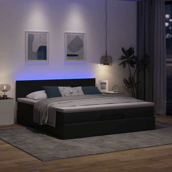 vidaXL Ottomane Bett mit Matratze & LEDs Dunkelgrau 180x200 cm Stoff