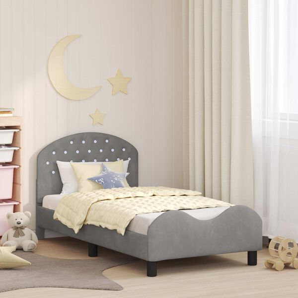 vidaXL Kinderbettgestell mit Kopfteil Hellgrau 80 x 160 cm Samt
