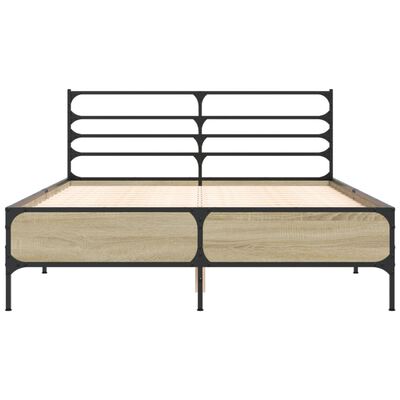 vidaXL Bettgestell Sonoma-Eiche 135x190 cm Holzwerkstoff und Metall