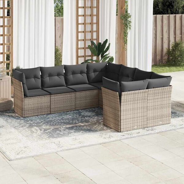 vidaXL 8-tlg. Garten-Sofagarnitur mit Kissen Grau Poly Rattan