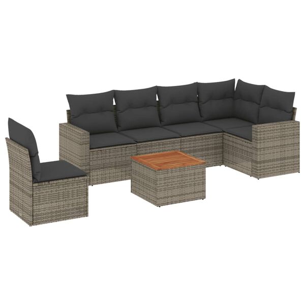 vidaXL 7-tlg. Garten-Sofagarnitur mit Kissen Grau Poly Rattan