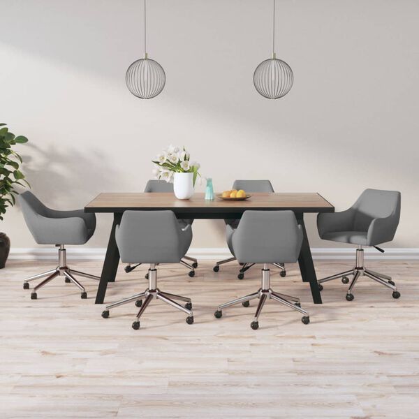 vidaXL Esszimmerst&uuml;hle 6 Stk. Drehbar Hellgrau Stoff