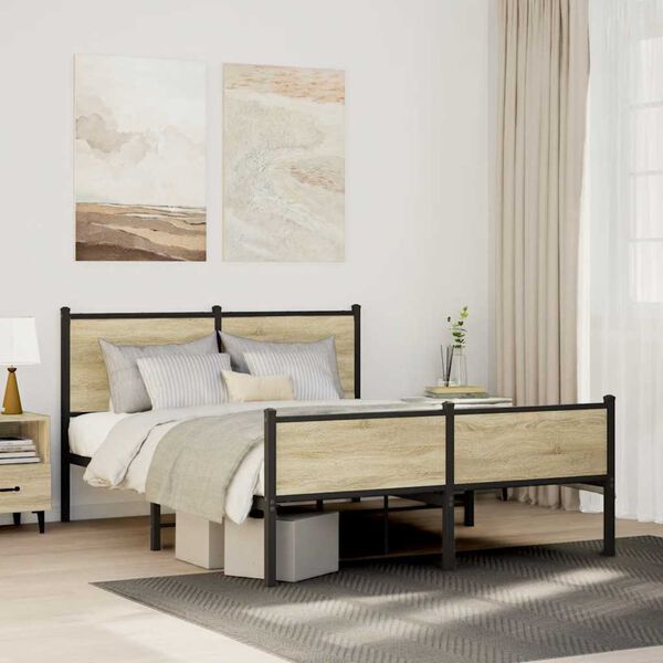 vidaXL Metallbett ohne Matratze Sonoma-Eiche 140x190 cm