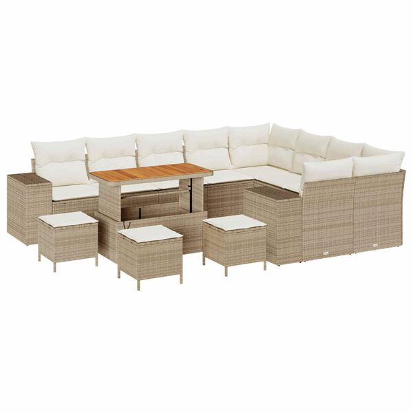 vidaXL Garten-Sofa-Set mit Kissen mit Speicher 13 pcs Beige und Creme