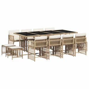 vidaXL 13-tlg. Garten-Essgruppe mit Kissen Beige Poly Rattan
