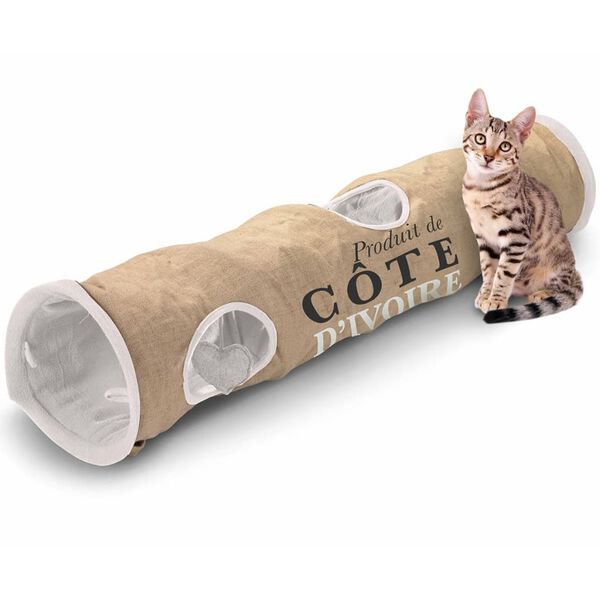 D&D Katzentunnel Cote d'Ivoire 25 x 120 cm Braun und Wei&szlig; 434/436448