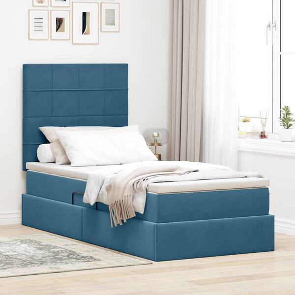 vidaXL Aufbewahrungsbett mit Matratze Dunkelblau 90 x 190 cm Samt