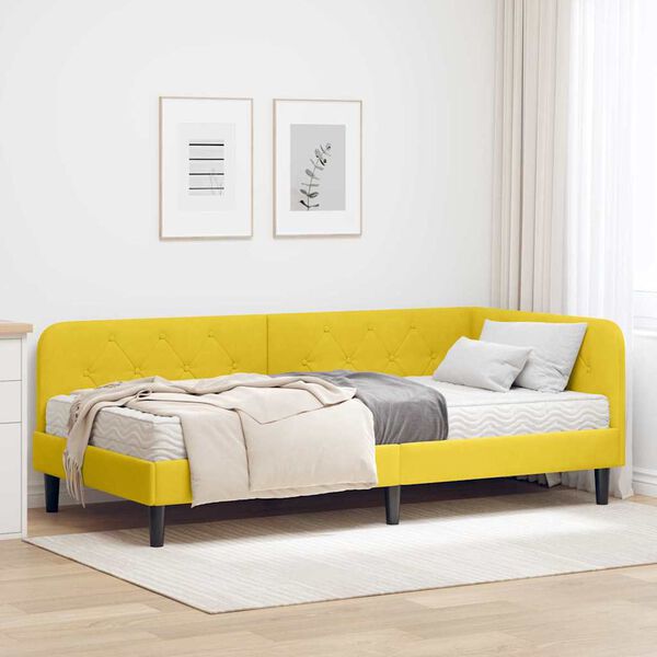 vidaXL Eckbettgestell mit Matratze mit Kopfteil Gelb 100 x 200 cm Samt