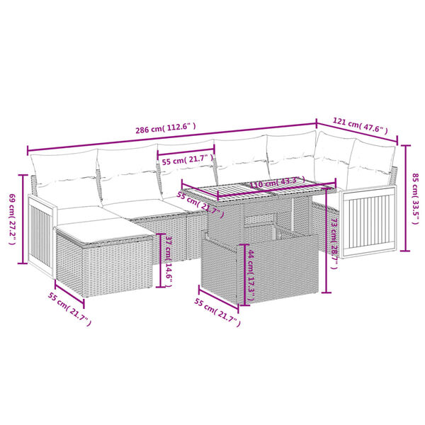 vidaXL 8-tlg. Garten-Sofagarnitur mit Kissen Beige Poly Rattan