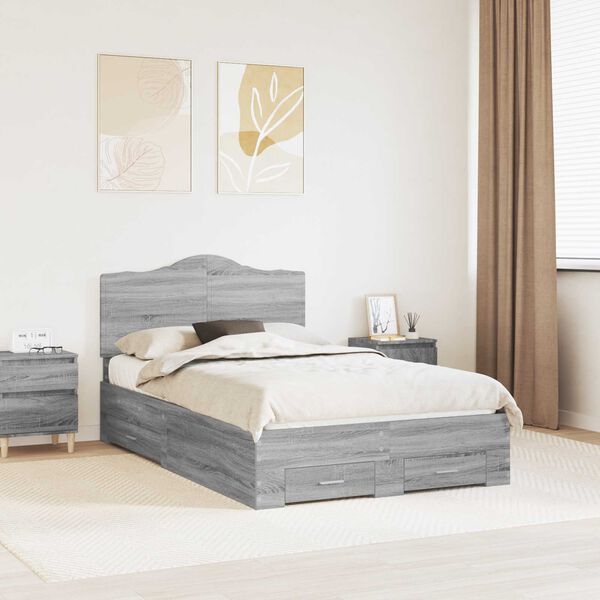 vidaXL Bettrahmen Graues Sonoma 120 x 200 cm Holzwerkstoff