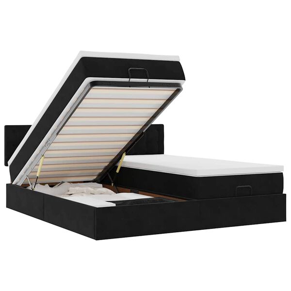 vidaXL Ottoman-Bett mit Matratzen & LEDs Schwarz 160x200 cm Samt