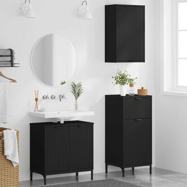vidaXL Badezimmerm&ouml;bel Set mit Schubladen 3 pcs Schwarz Holzwerkstoff