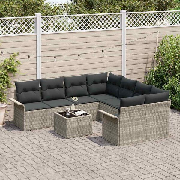 vidaXL Gartensofa-set mit Kissen 9 pcs Hellgrau Poly-Rattan