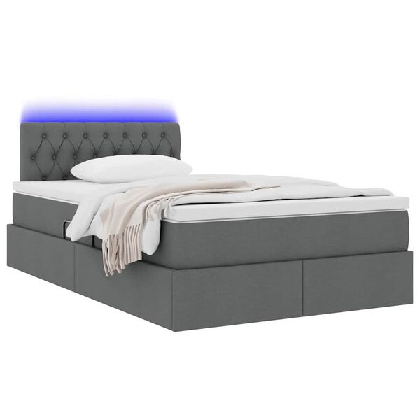 vidaXL Bett mit Stauraum und LED Dunkelgrau 120 x 200 cm Polyester