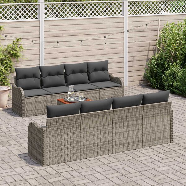 vidaXL Gartensofa-set mit Speicher 9 pcs Grau Poly-Rattan