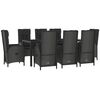 vidaXL 9-tlg. Garten-Essgruppe mit Kissen Schwarz und Grau Poly Rattan