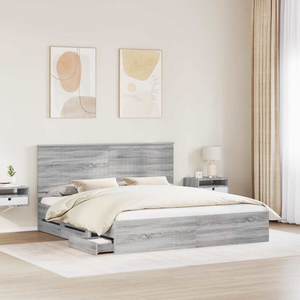 vidaXL Bettrahmen Graues Sonoma 180 x 200 cm Ingenieurs Holz