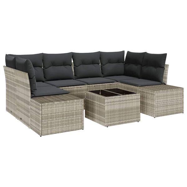 vidaXL Sofa Set mit Kissen 7 pcs Hellgrau Poly Rattan