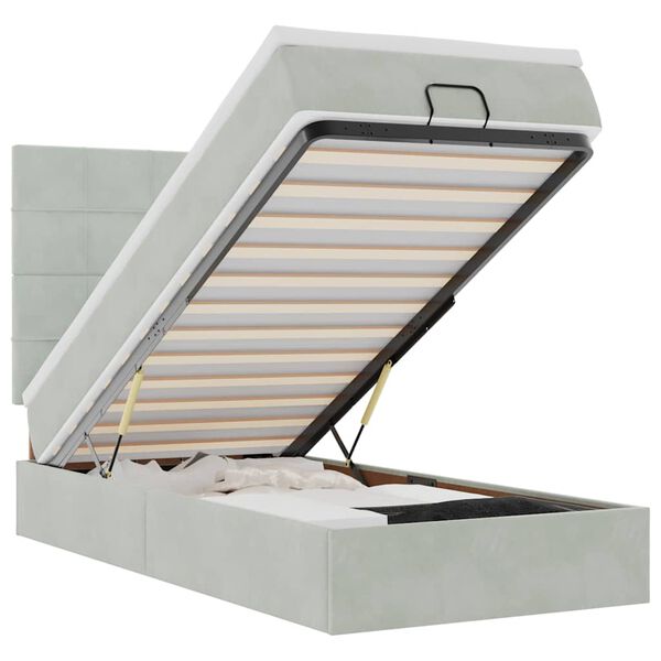 vidaXL Ottoman-Bett mit Matratzen & LEDs Hellgrau 80x200 cm Samt