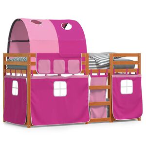 vidaXL Etagenbett mit Vorh&auml;ngen Rosa 75x190 cm Massivholz Kiefer