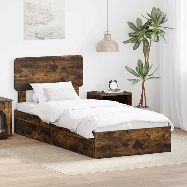 vidaXL Aufbewahrungsbett Ger&auml;ucherte Eiche 75 x 190 cm Holzwerkstoff