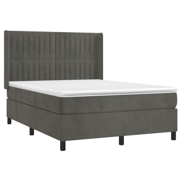 vidaXL Boxspringbett mit Matratze & LED Dunkelgrau 140x190 cm Samt