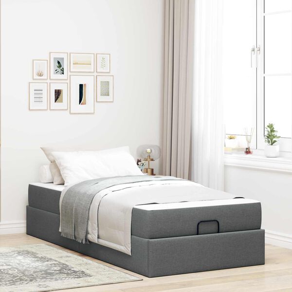 vidaXL Bettgestell mit Matratze mit Matratze 2 pcs Dunkelgrau Stoff