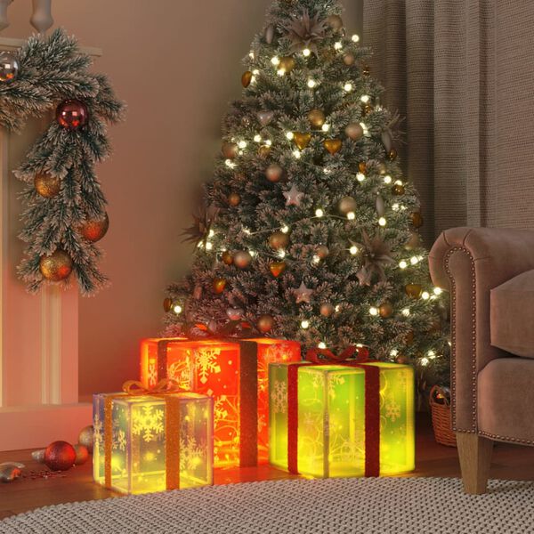 vidaXL Beleuchtete Geschenkboxen 3 Stk. 64 LEDs Warmwei&szlig;