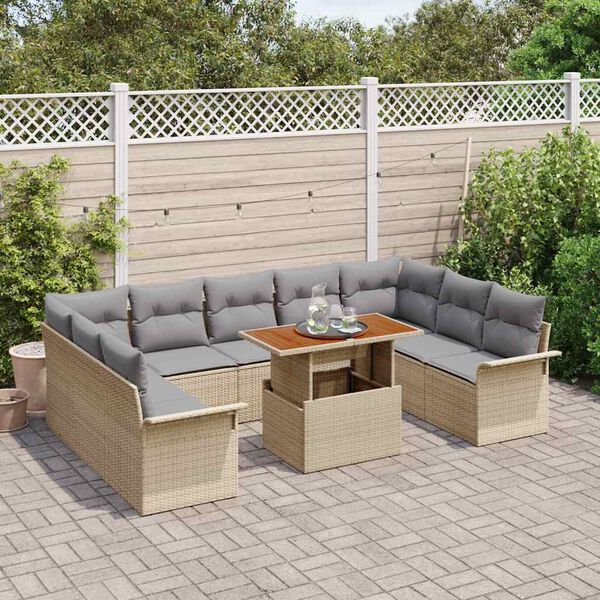 vidaXL Garten-Sofa-Set mit Kissen 10 pcs Beige und Hellgrau