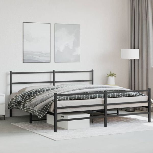 vidaXL Bettgestell mit Kopf- und Fu&szlig;teil Metall Schwarz 180x200 cm