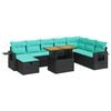 vidaXL 9-tlg. Garten-Sofagarnitur mit Kissen Schwarz Poly Rattan
