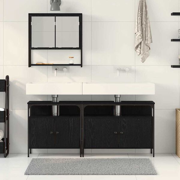 vidaXL Badezimmerm&ouml;bel-Set mit Regal 3 pcs Schwarz Holzwerkstoff