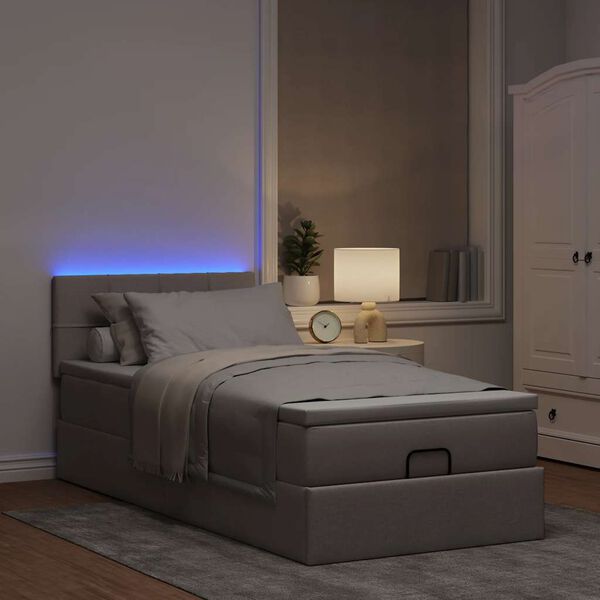 vidaXL Ottomane Bett mit Matratze & LEDs Taupe 90x200 cm Stoff
