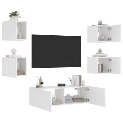 vidaXL 5-tlg. TV-Wohnwand mit LED-Leuchten Weiß