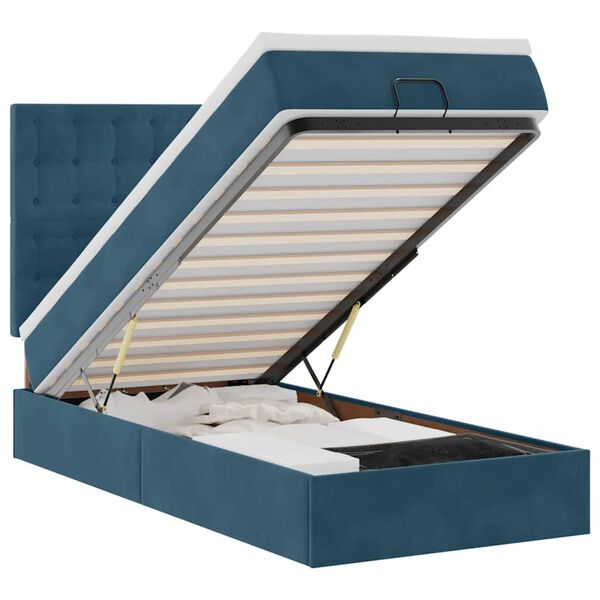 vidaXL Ottoman-Bett mit Matratzen & LEDs Dunkelblau 90x190 cm Samt