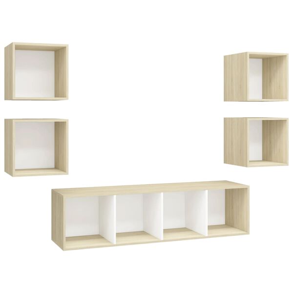 vidaXL 5-tlg. TV-Schrank-Set Wei&szlig; Sonoma-Eiche Holzwerkstoff