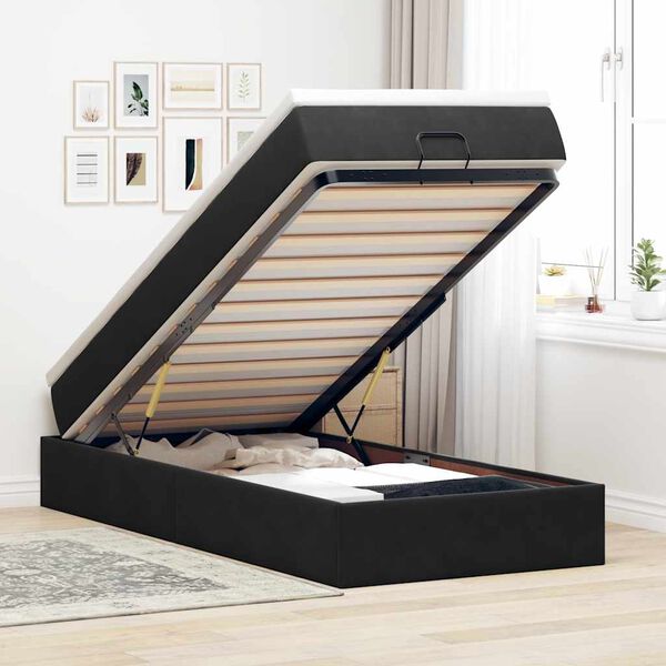 vidaXL Ottoman-Bett mit Matratze Schwarz 90x200 cm Samt