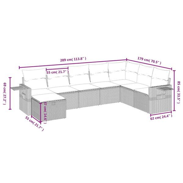 vidaXL 8-tlg. Garten-Sofagarnitur mit Kissen Schwarz Poly Rattan