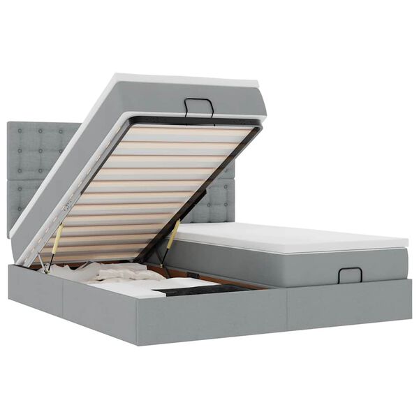 vidaXL Ottoman-Bett mit Matratzen & LEDs Hellgrau 180x200 cm Stoff