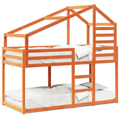 vidaXL Etagenbett mit Dach Wachsbraun 90x190 cm Massivholz Kiefer