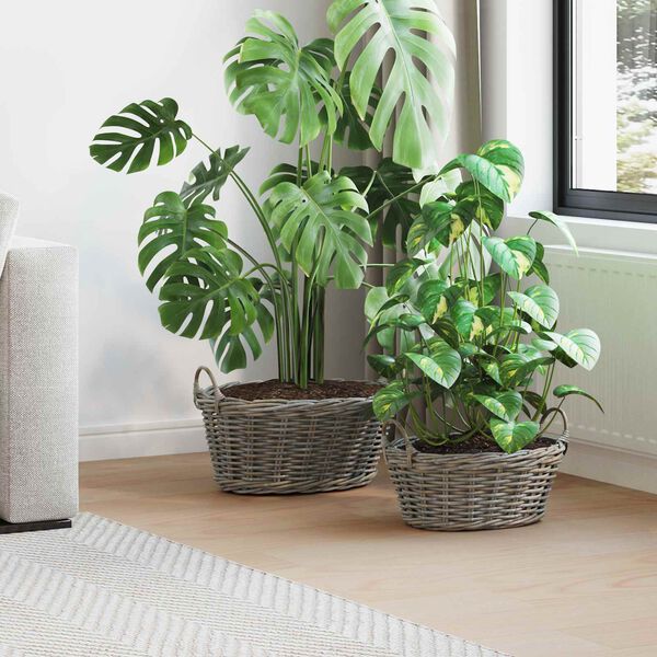 vidaXL Blumentopfkorb mit Speicher 2 pcs Grau Lacak Rattan
