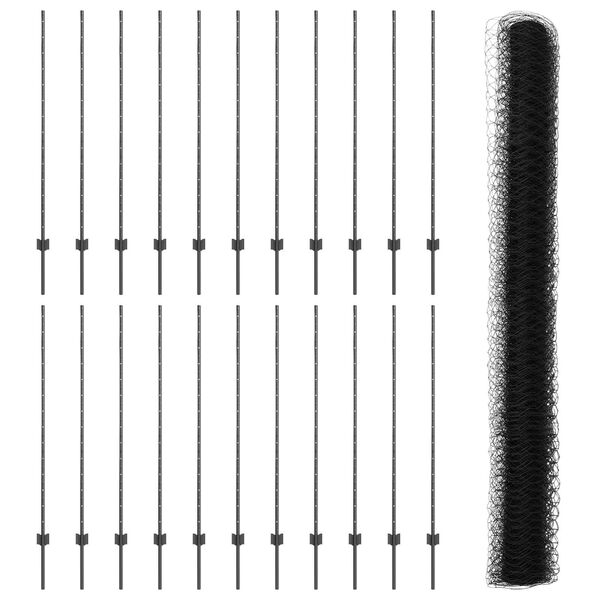 vidaXL Zaun mit Pfosten Grau 1,4 x 50 m Stahl und PVC