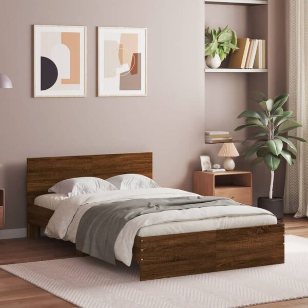 vidaXL Bettgestell mit Kopfteil Braun Eiche-Optik 135x190 cm