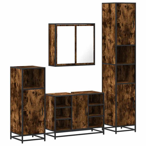 vidaXL 4-tlg. Badm&ouml;bel-Set R&auml;uchereiche Holzwerkstoff