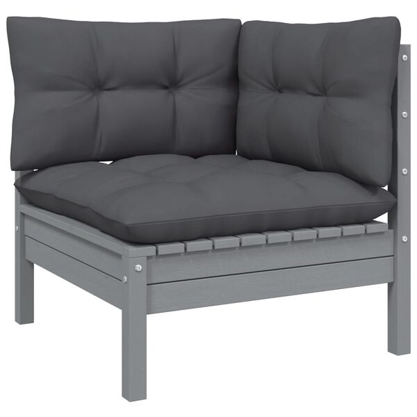 vidaXL 4-tlg. Garten-Lounge-Set mit Kissen Grau Kiefernholz