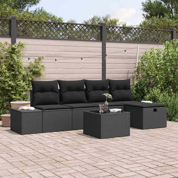 vidaXL Gartensofa-set mit Kissen 6 pcs Schwarz Poly-Rattan