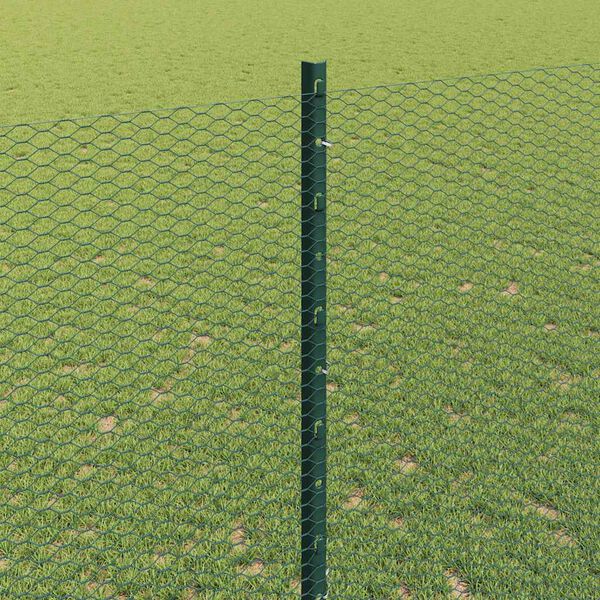 vidaXL Zaun mit Pfosten Gr&uuml;n 1,4 x 50 m Stahl und PVC