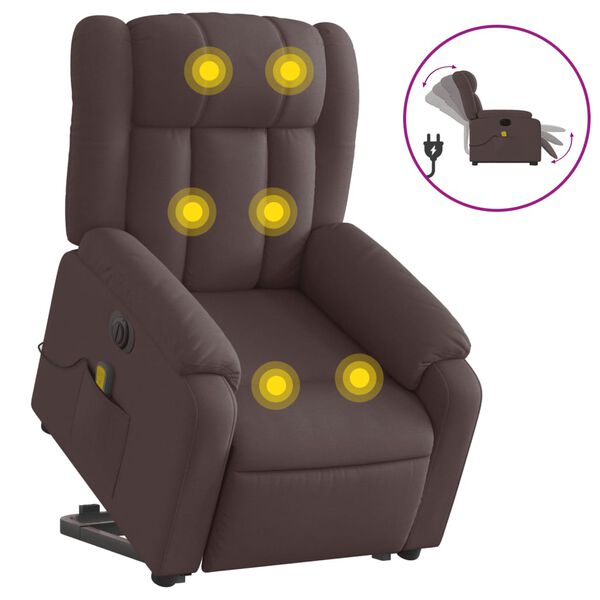 vidaXL Elektrischer Massagesessel mit Aufstehhilfe Dunkelbraun Stoff