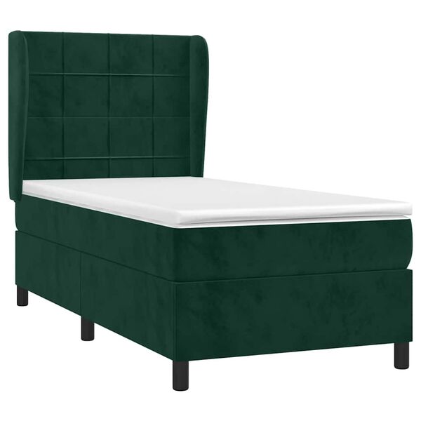 vidaXL Boxspringbett mit Matratze Dunkelgr&uuml;n 100x200 cm Samt