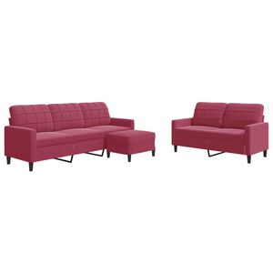 vidaXL 3-tlg. Sofagarnitur mit Kissen Weinrot Samt
